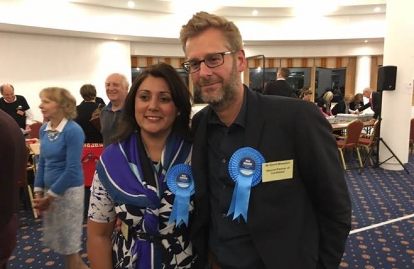 Nus Ghani and her husband David at the count held in Uckfield at the East Sussex National Hotel