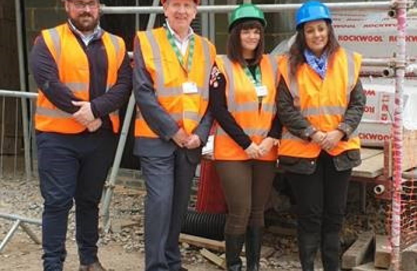 L-R: Nick Kehoe, Site Manager (Westridge Construction); Rob Woolley, CEO Hospice In The Weald; Holly Cowen, Head Nurse for the Cottage Hospice; and, Nusrat Ghani MP.